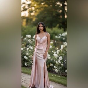 Chic Pink Prom Dress with Lace embellished Details